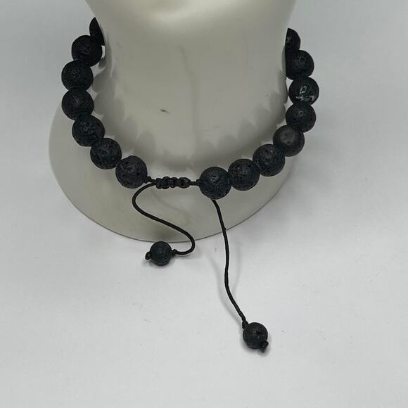 Petite black beaded bracelet jewelry adjustable length turquoise blue accent - Picture 4 of 12